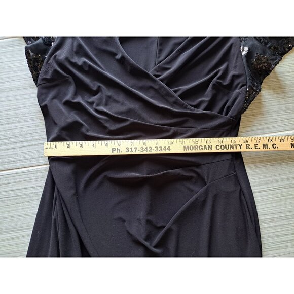Lauren Ralph Lauren Black Gown Sequined Flutter Sleeves Size 14 Draped Women's - Picture 10 of 11